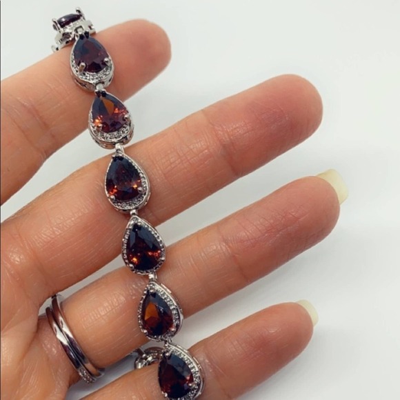 Ruby Red Pear Cut White Gold Tennis Bracelet​ - Picture 2 of 12